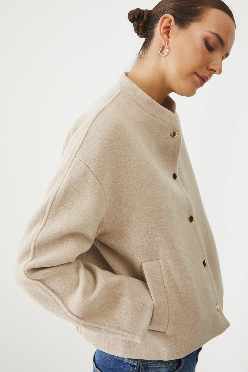 Medicine geaca din amestec de lana femei, culoarea bej, de tranzitie, oversize Medicine geaca din amestec de lana femei, culoarea bej, de tranzitie, oversize