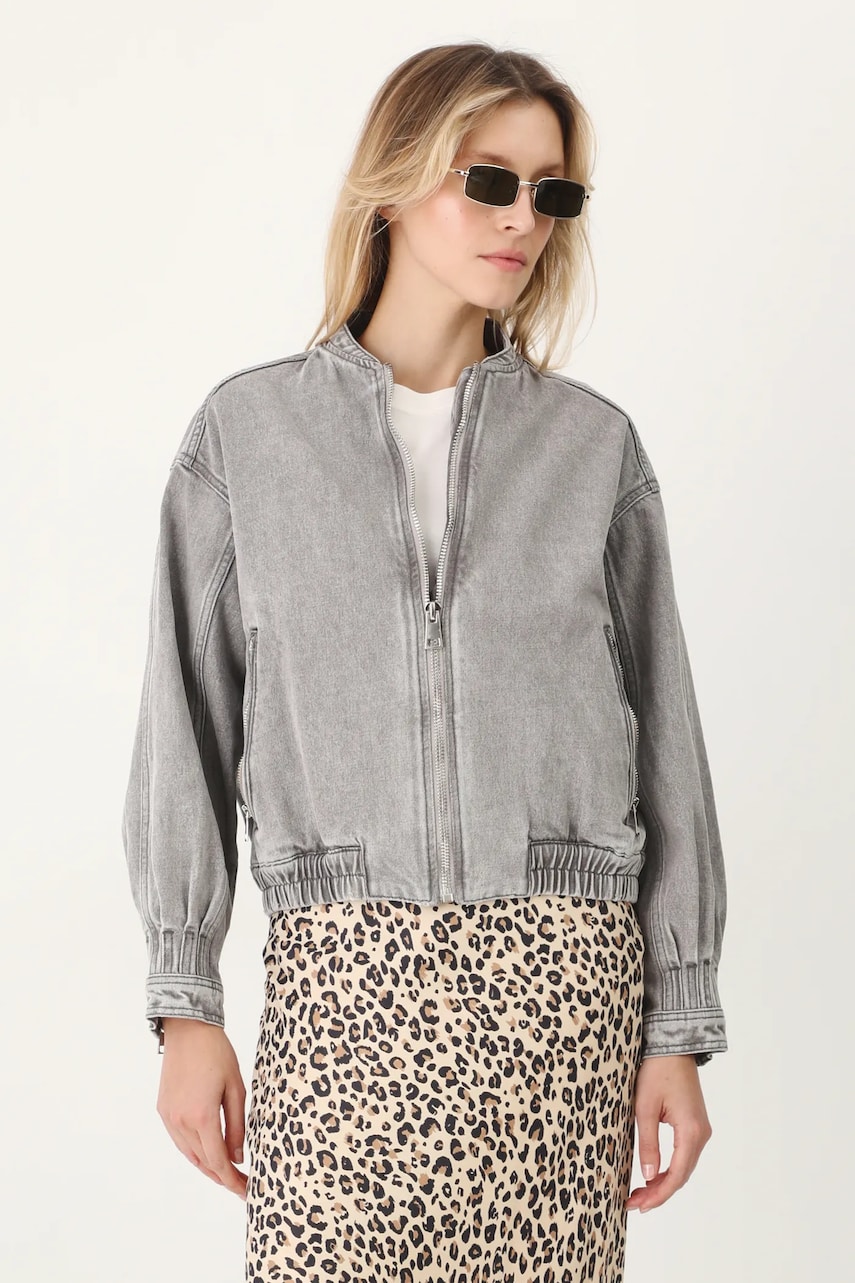 Medicine jachetă bomber din denim femei, culoarea gri, de tranzitie, oversize Medicine jachetă bomber din denim femei, culoarea gri, de tranzitie, oversize