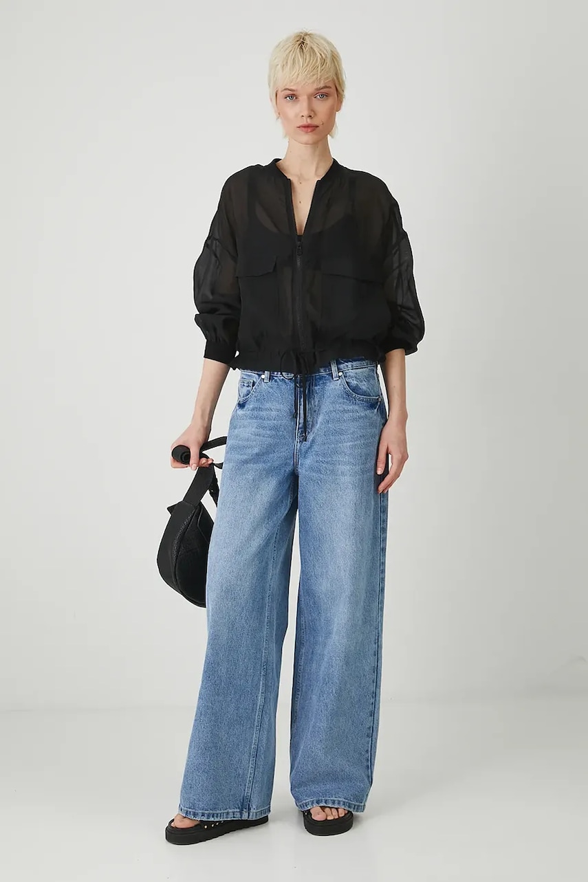 Medicine geaca bomber femei, culoarea negru, de tranzitie, oversize