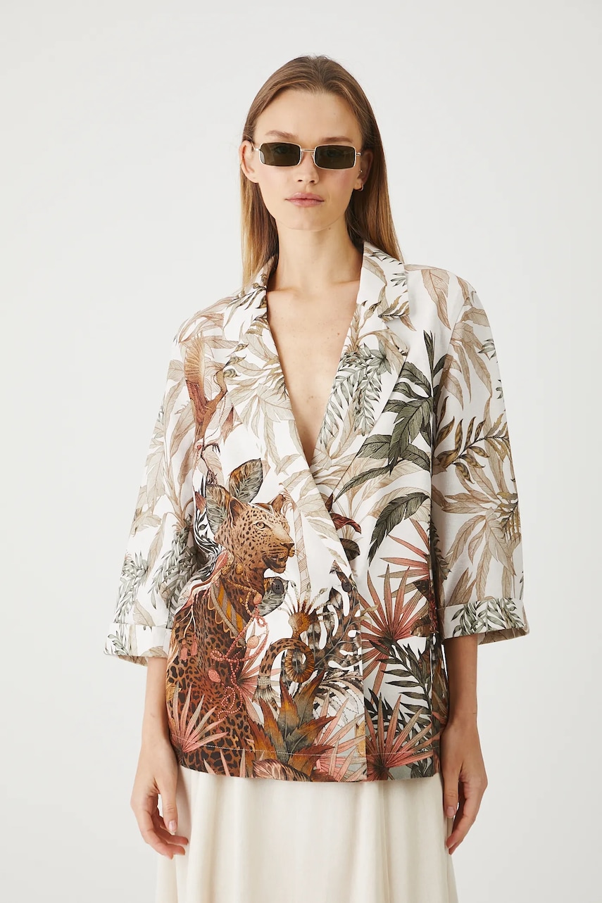 Medicine kimono din amestec de in femei, cu doua randuri de nasturi, neted Medicine kimono din amestec de in femei, cu doua randuri de nasturi, neted