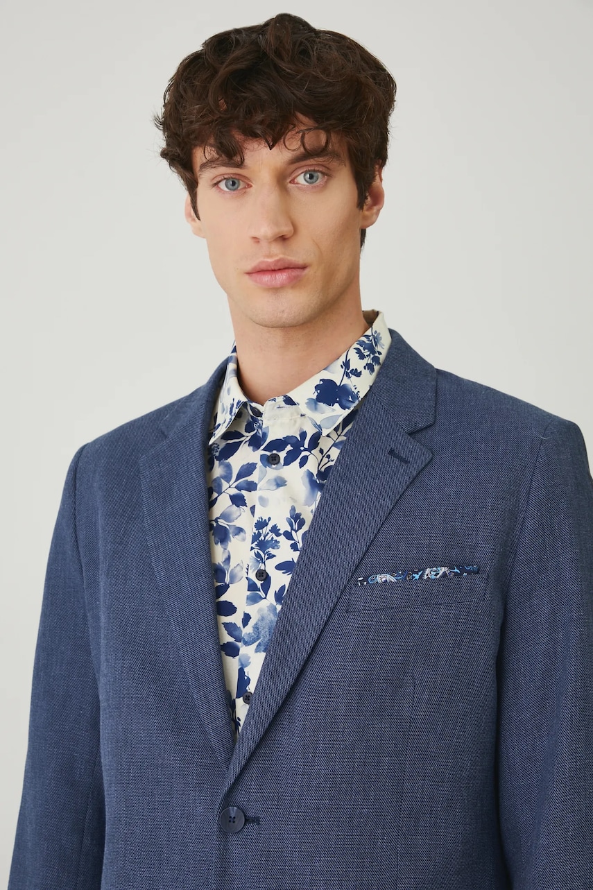 Medicine blazer din amestec de in culoarea albastru marin