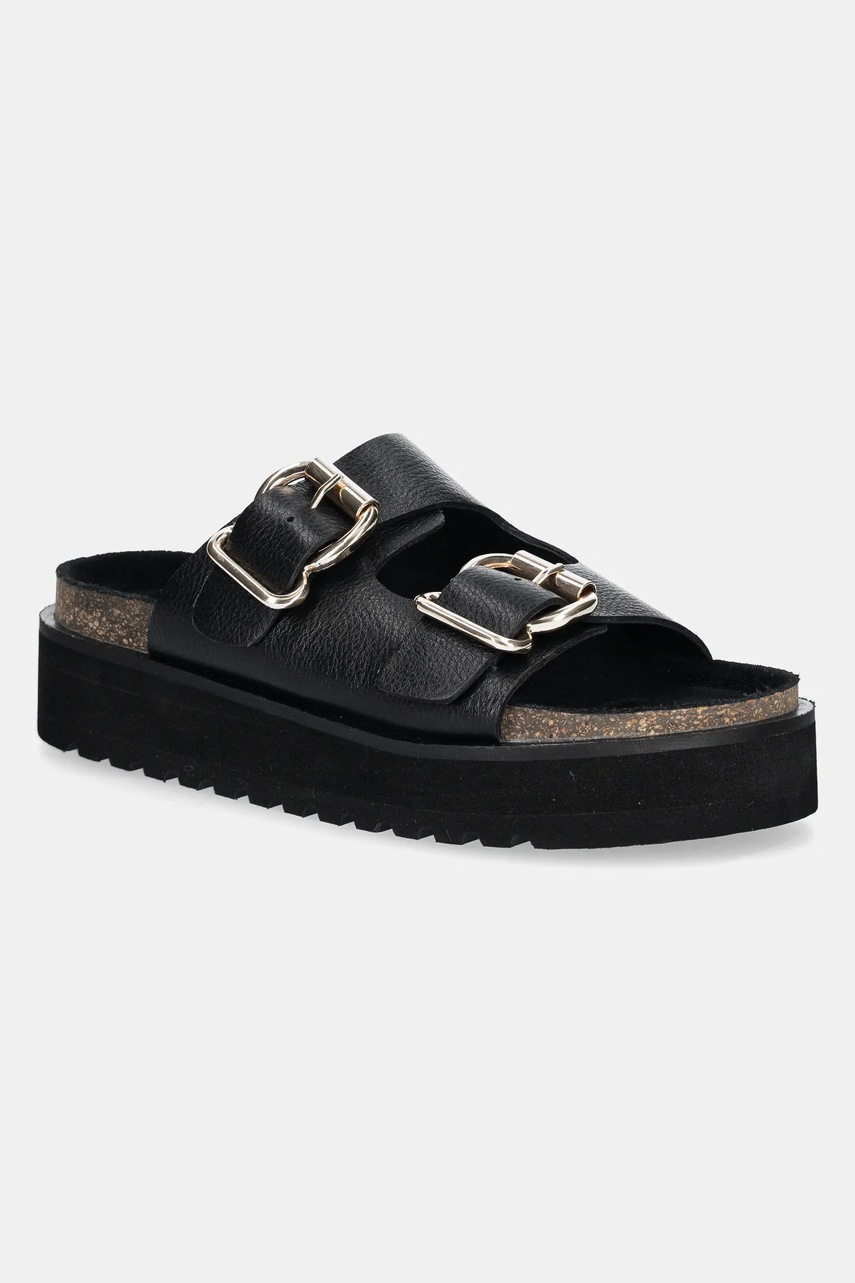 Medicine slapi de piele femei, culoarea negru, cu platforma