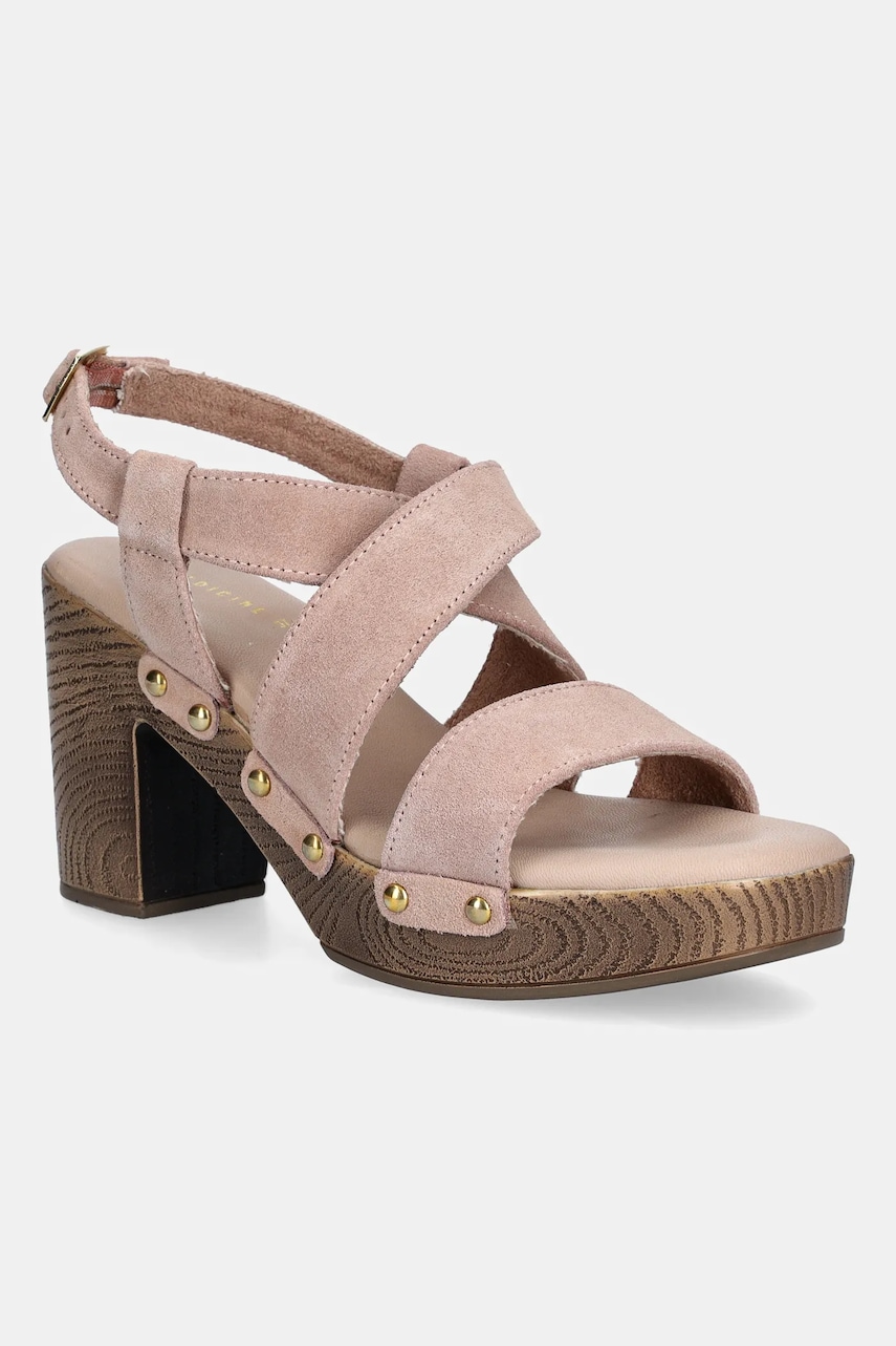 Medicine sandale din piele intoarsa femei, culoarea roz, cu toc drept