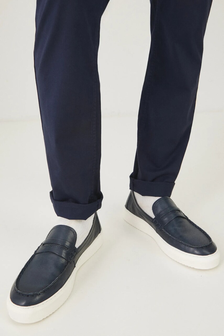 Medicine mocasini de piele barbati, culoarea albastru marin