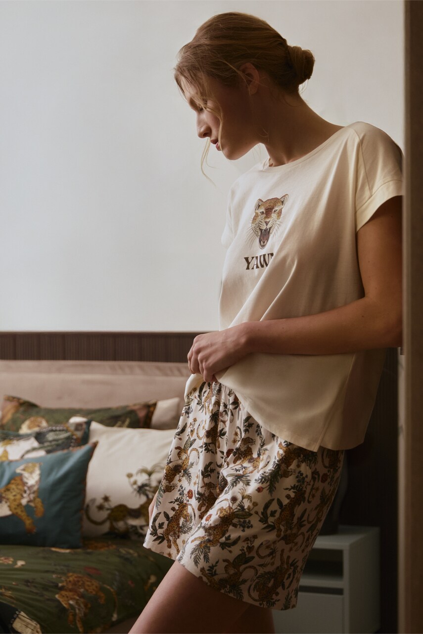 Medicine pijamale de bumbac culoarea bej, bumbac