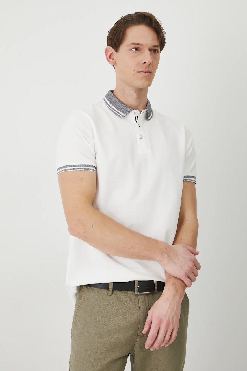 Medicine polo de bumbac barbati, culoarea alb, neted