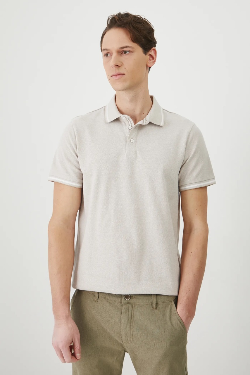 Medicine polo de bumbac barbati, culoarea bej, melanj