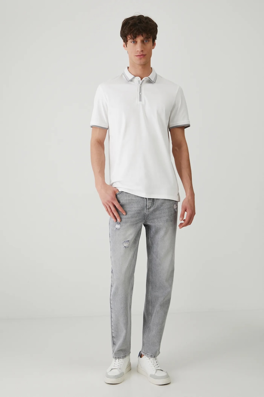 Medicine tricou polo barbati, culoarea alb, neted