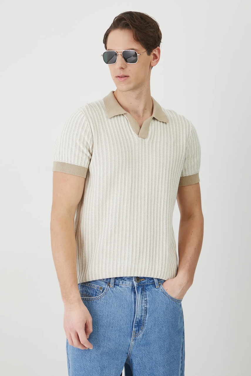 Medicine polo de bumbac barbati, culoarea bej, melanj Medicine polo de bumbac barbati, culoarea bej, melanj