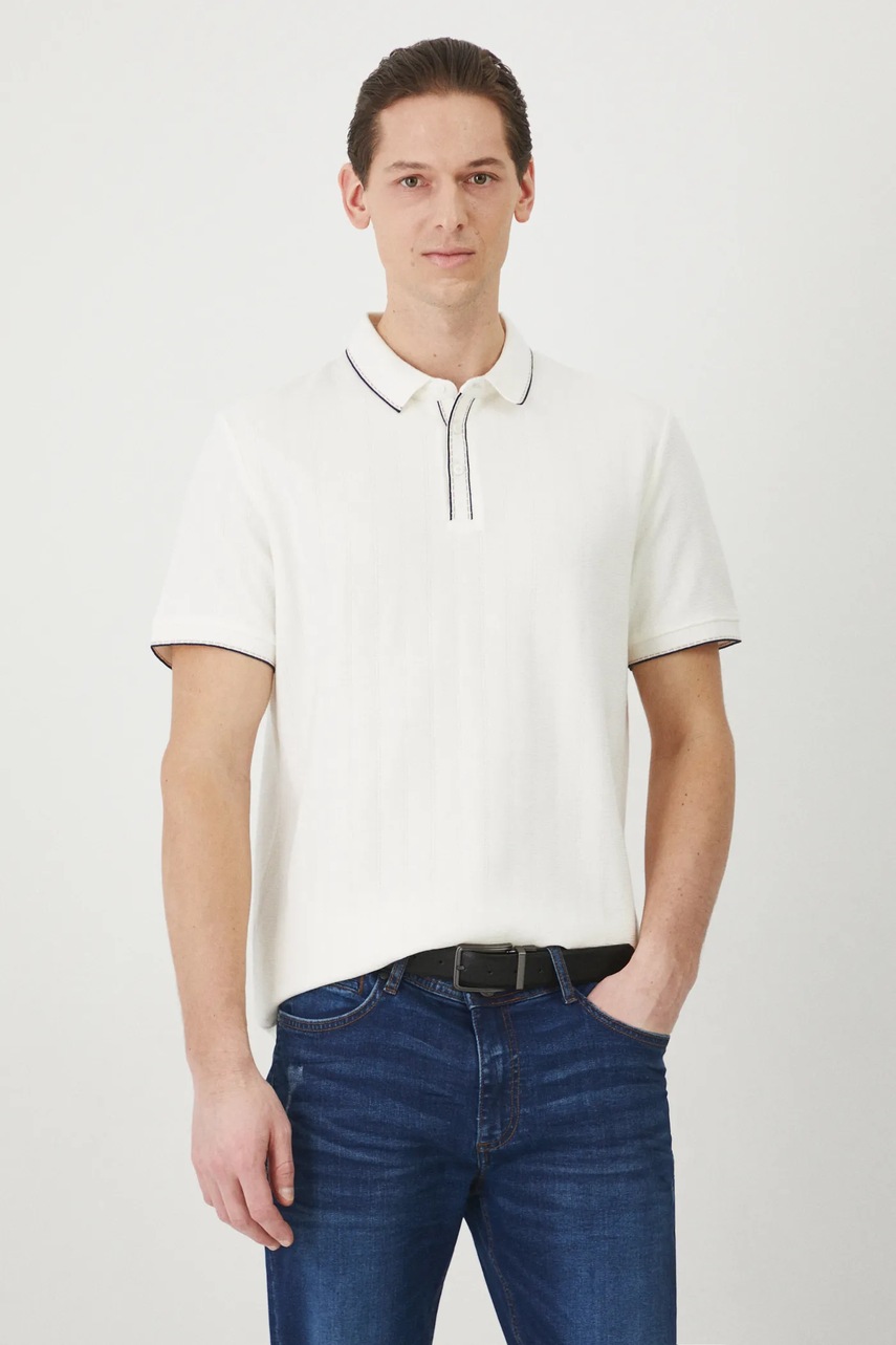 Medicine tricou polo barbati, culoarea bej, neted