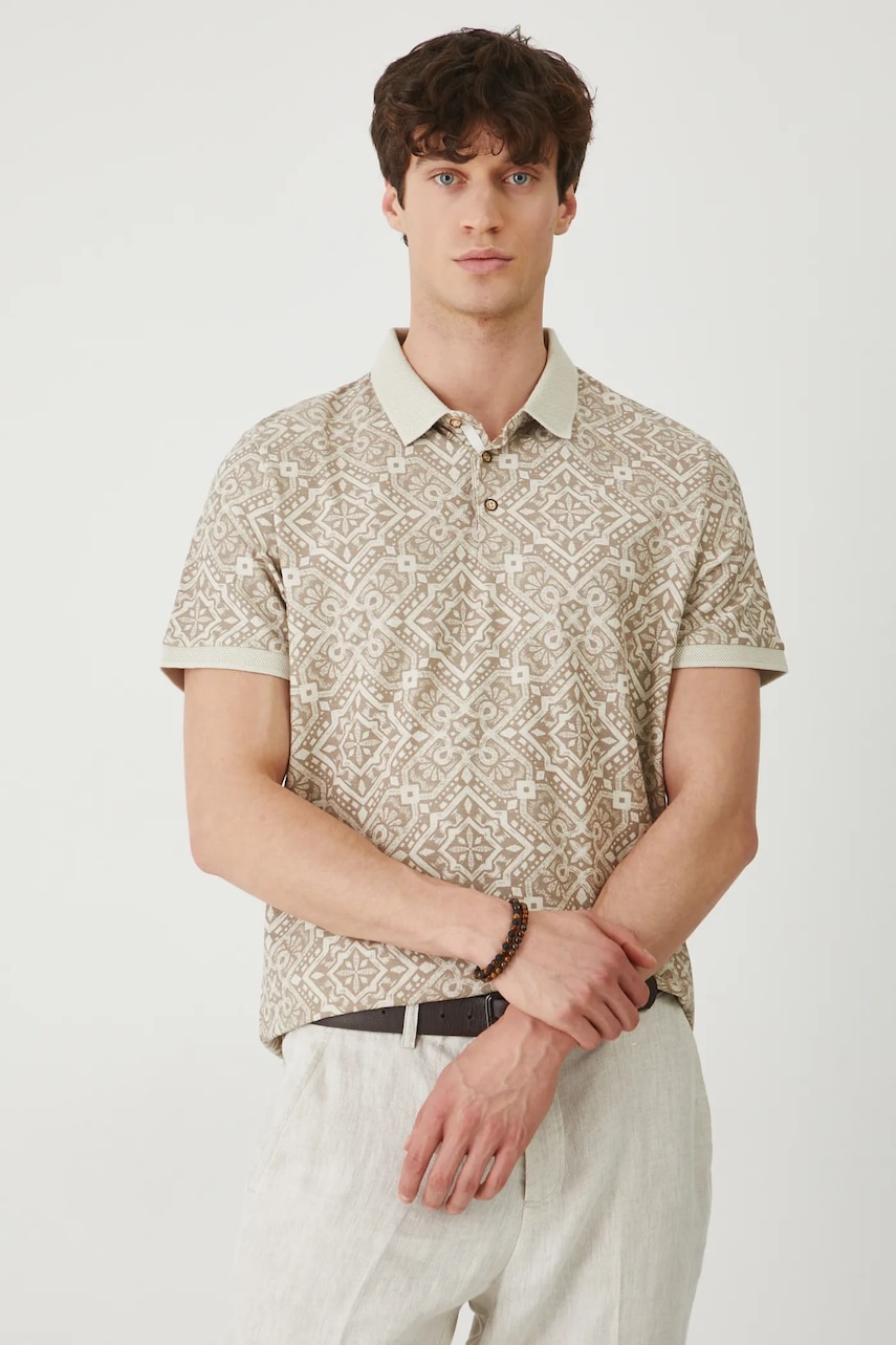 Medicine polo de bumbac barbati, culoarea bej, modelator