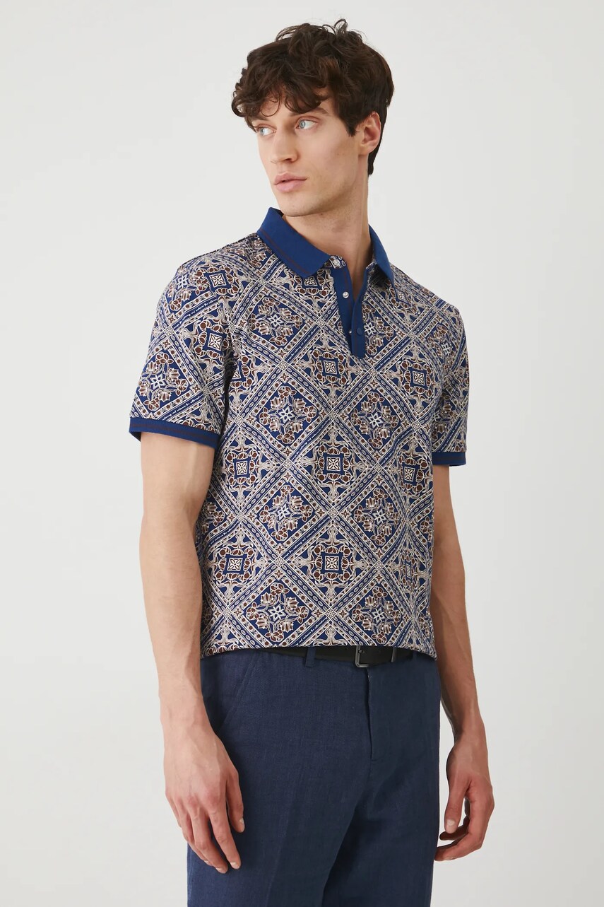 Medicine polo de bumbac culoarea albastru marin, modelator