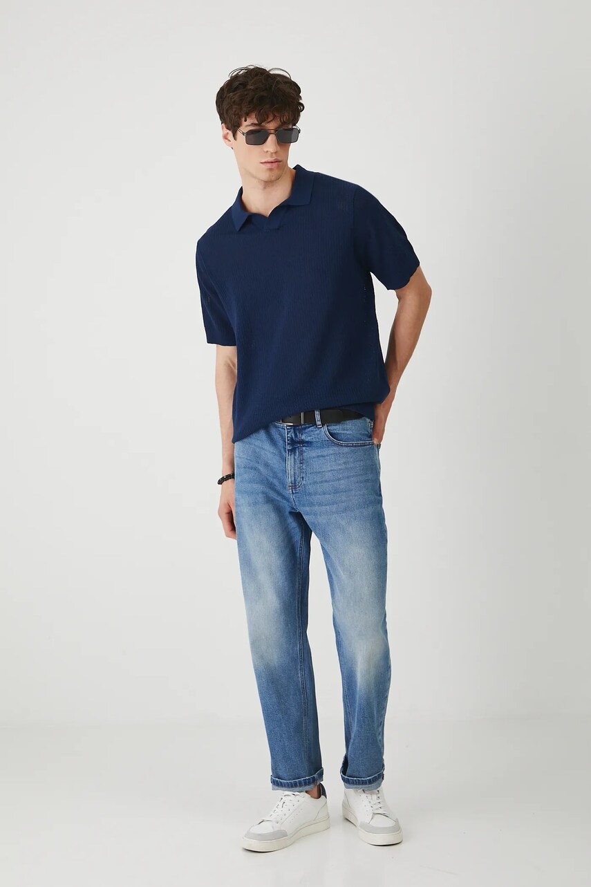 Medicine tricou polo culoarea albastru marin, neted