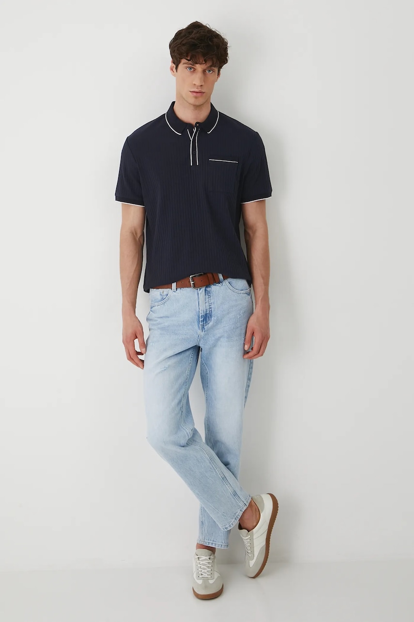 Medicine tricou polo culoarea albastru marin, neted