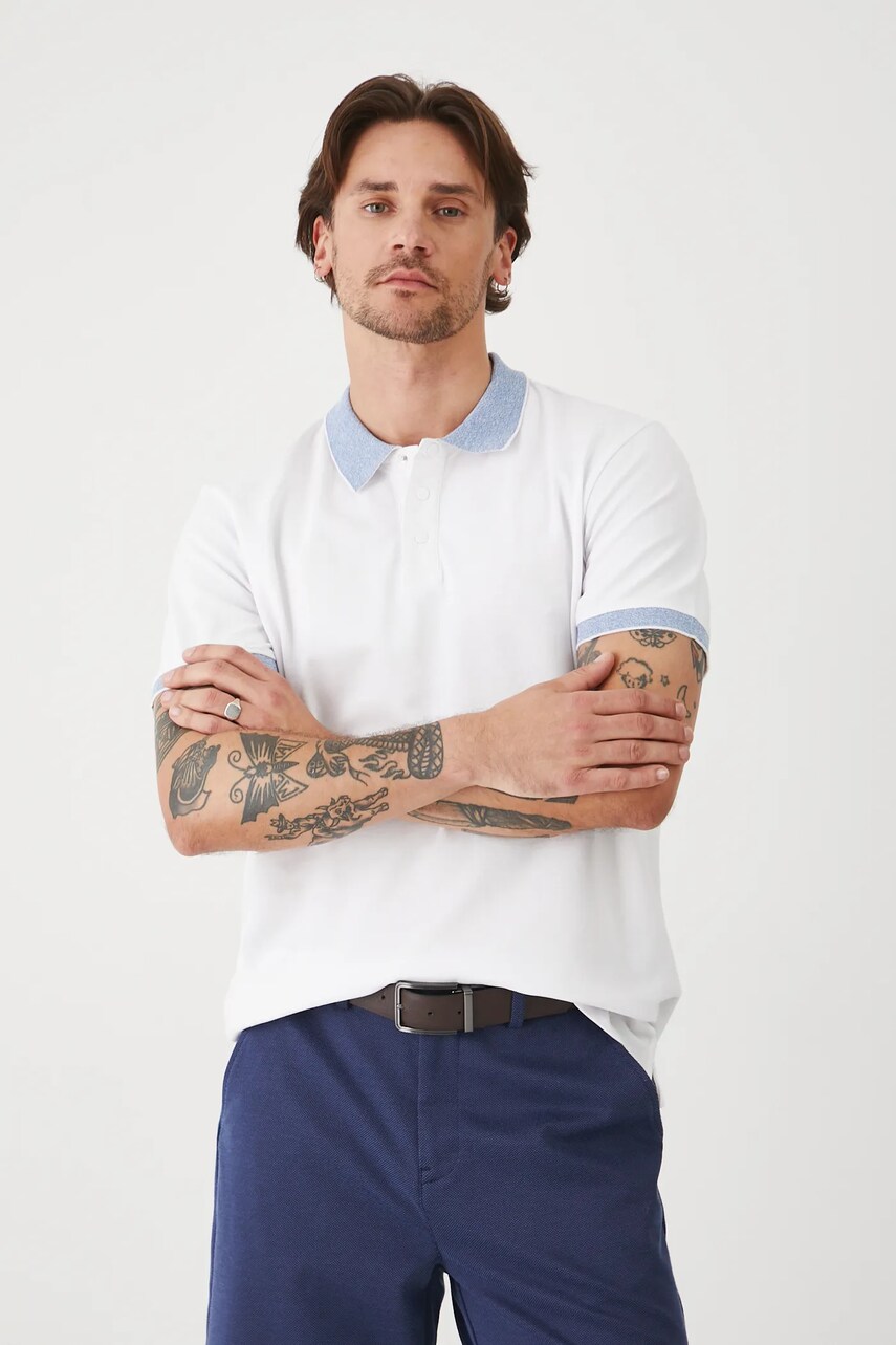 Medicine tricou polo culoarea alb, neted