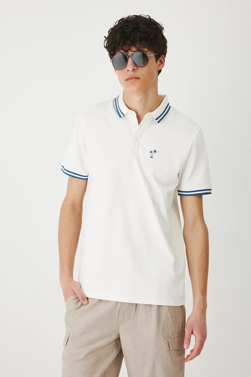 Medicine tricou polo culoarea bej, cu imprimeu