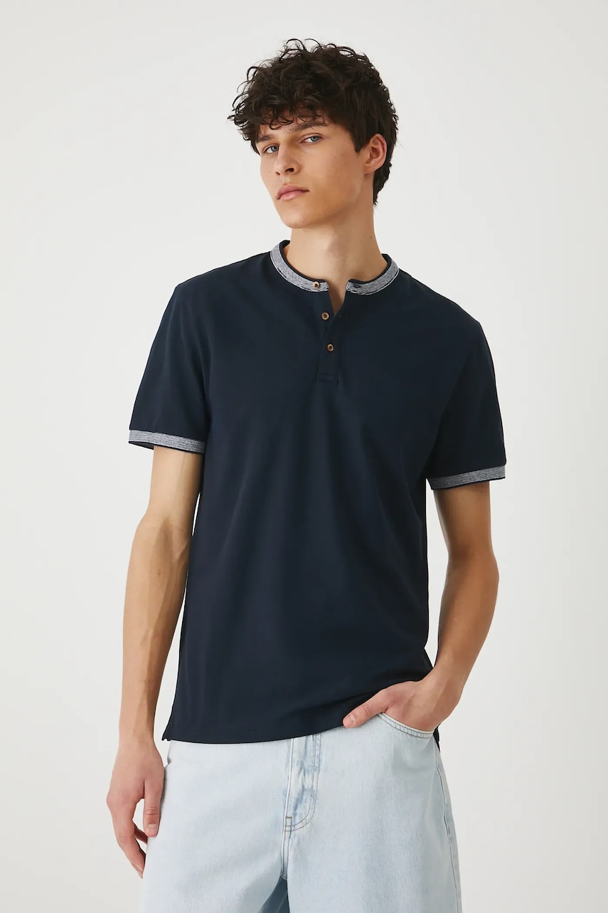 Medicine tricou polo culoarea albastru marin, neted