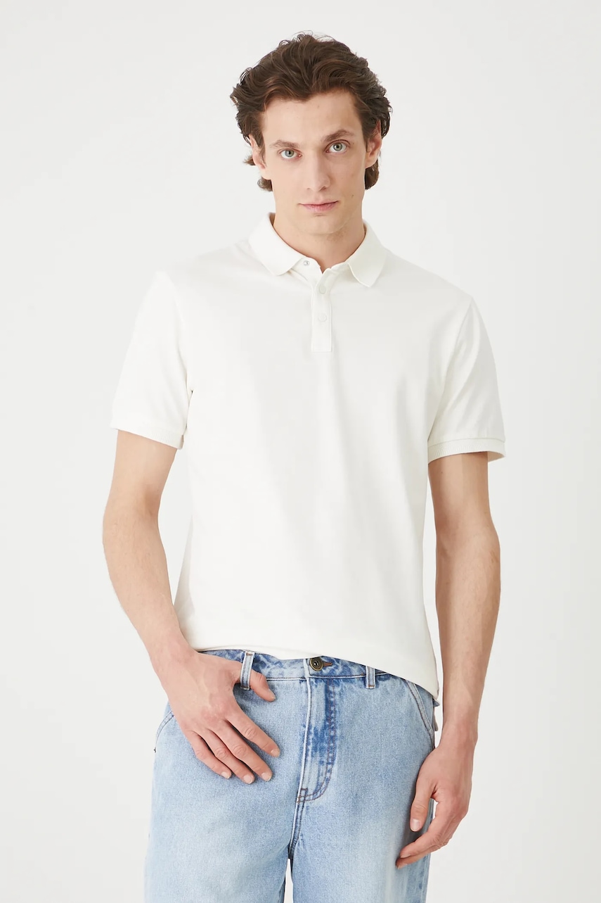 Medicine polo de bumbac culoarea bej, neted