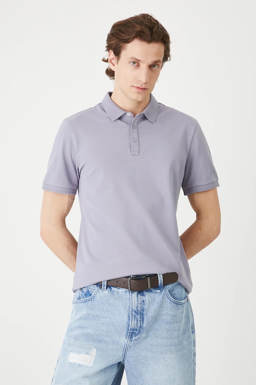 Medicine polo de bumbac culoarea violet, neted