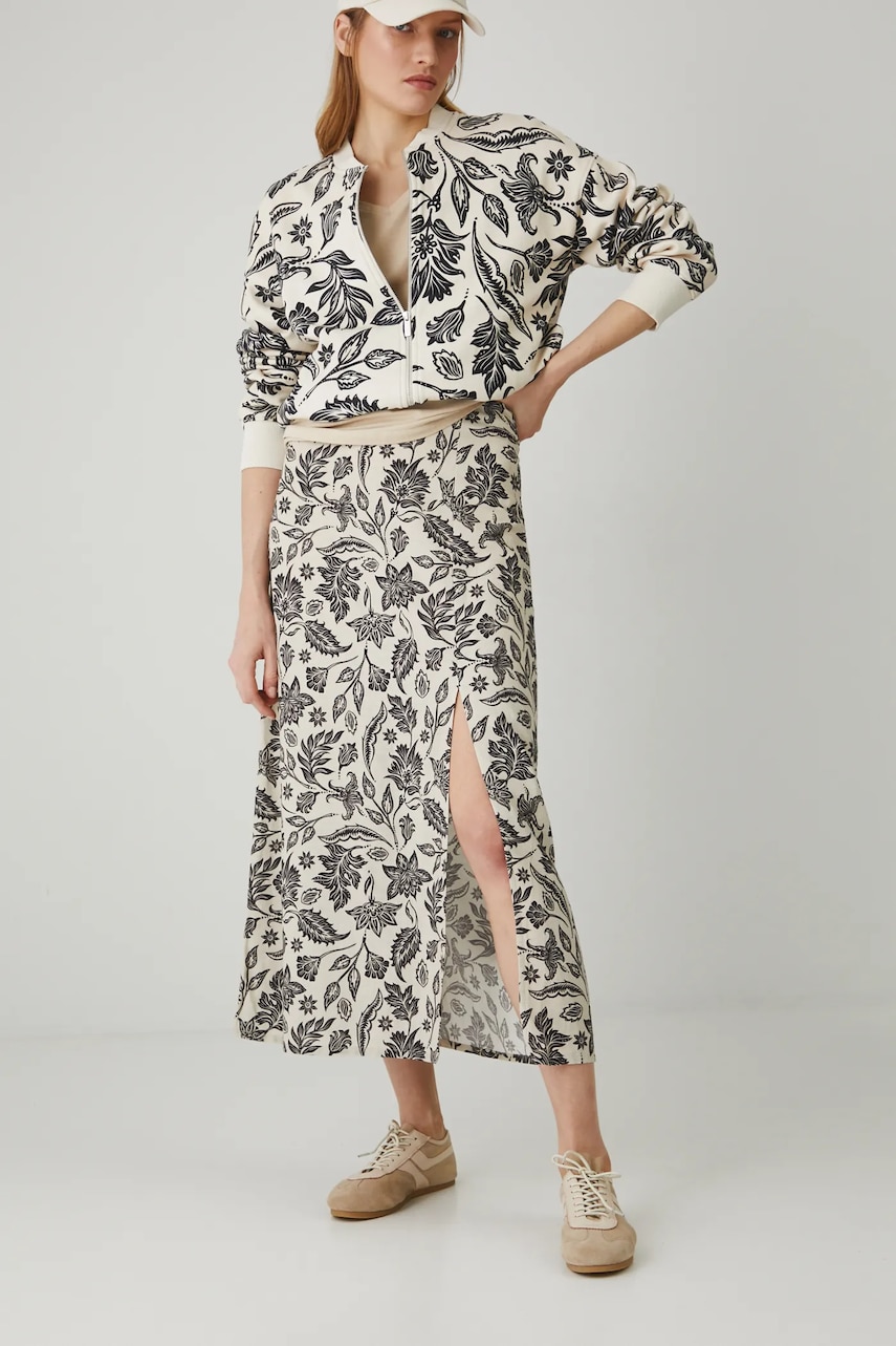 Medicine fustă din amestec de in culoarea bej, maxi, evazati