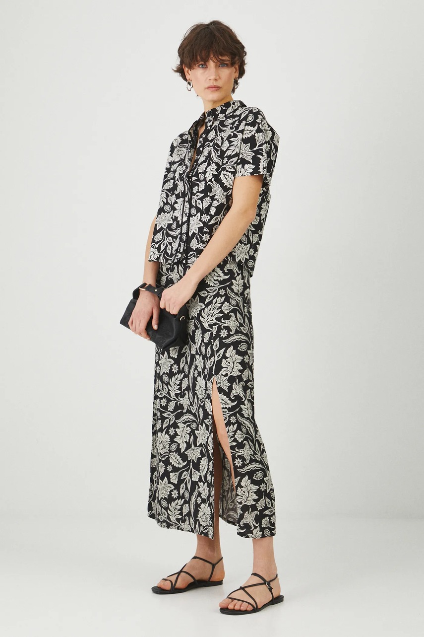 Medicine fustă din amestec de in culoarea negru, maxi, evazati