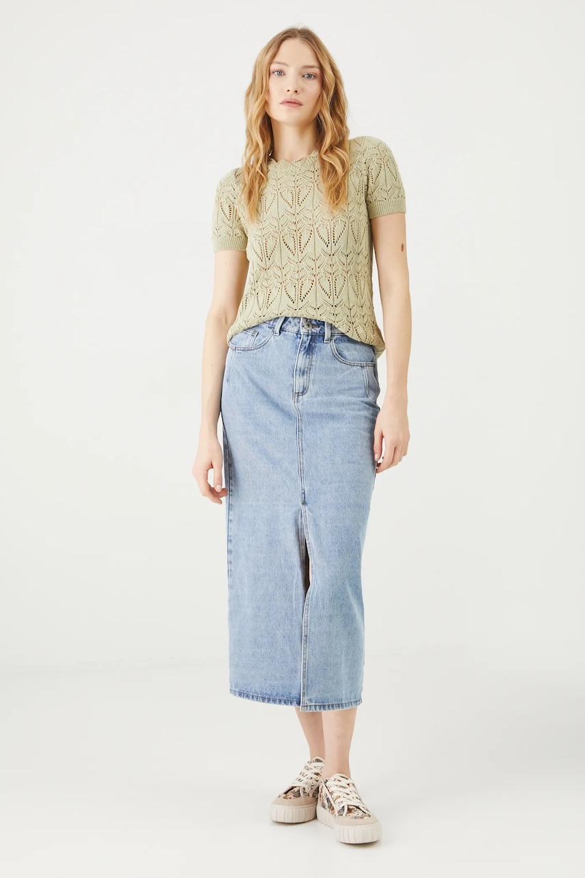 Medicine fusta din bumbac denim maxi, drept