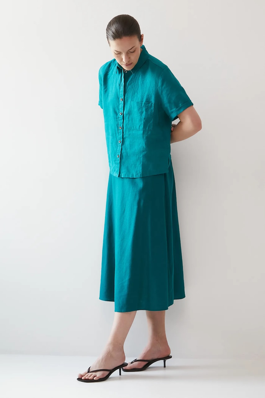 Medicine fusta din in culoarea verde, midi, evazati