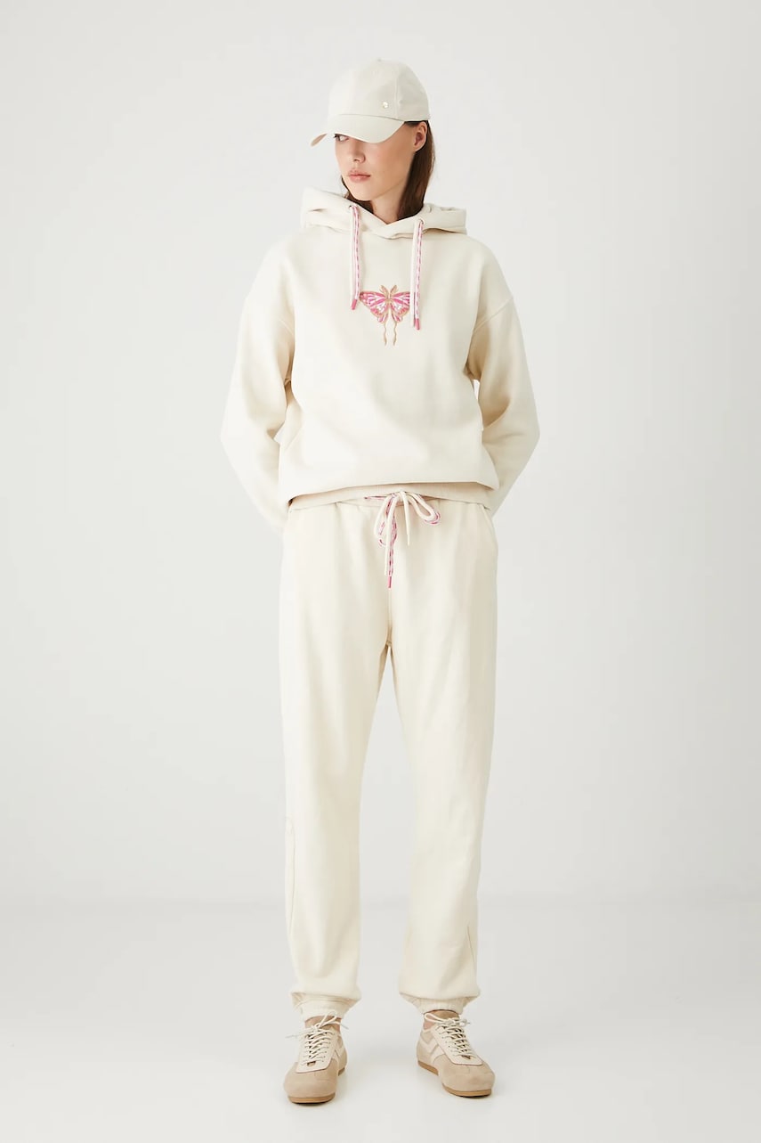 Medicine pantaloni de trening femei, culoarea bej, uni