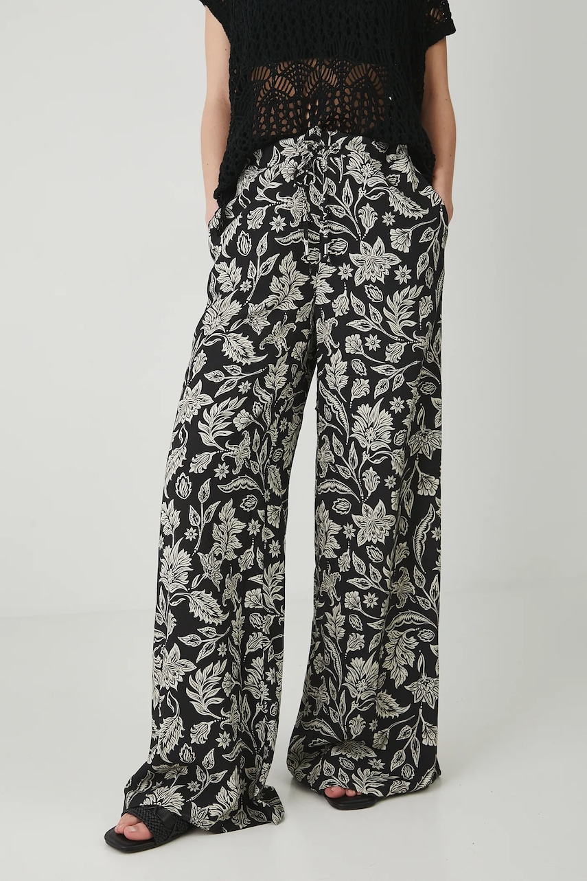 Medicine pantaloni din amestec de in femei, culoarea negru, lat, medium waist Medicine pantaloni din amestec de in femei, culoarea negru, lat, medium waist