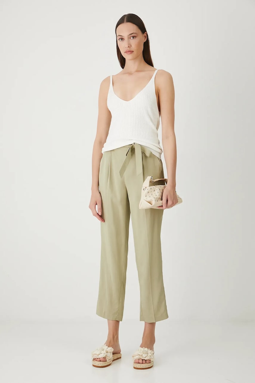Medicine pantaloni culoarea verde, fason chinos, medium waist