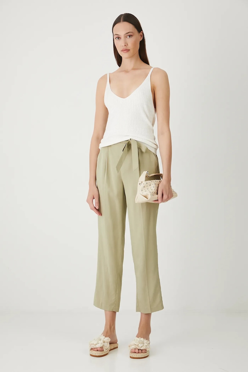 Medicine pantaloni culoarea verde, fason chinos, medium waist