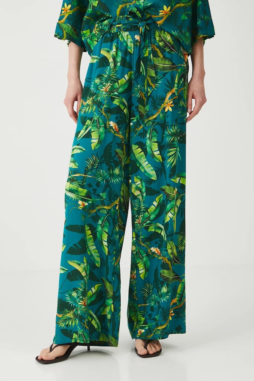 Medicine pantaloni culoarea verde, lat, medium waist