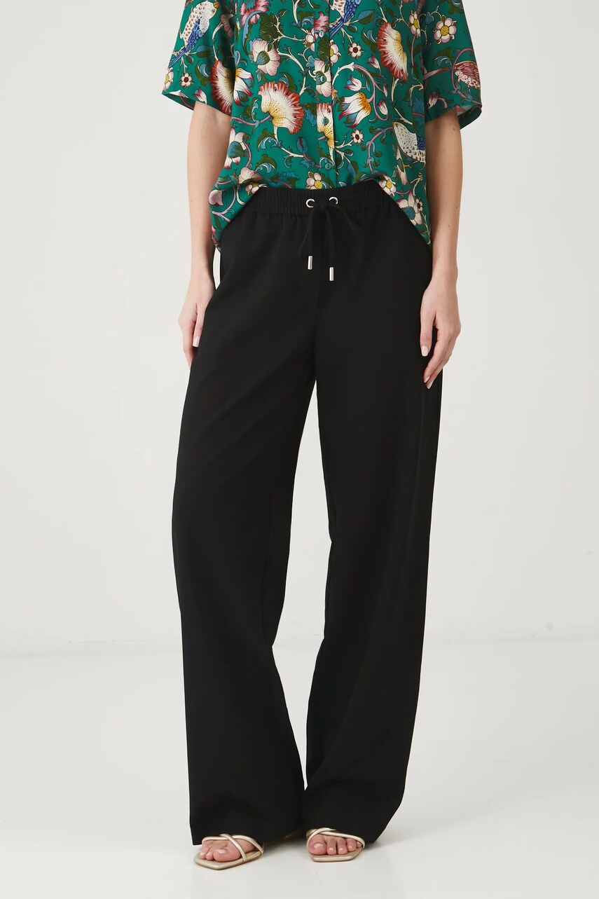 Medicine pantaloni femei, culoarea negru, lat, medium waist