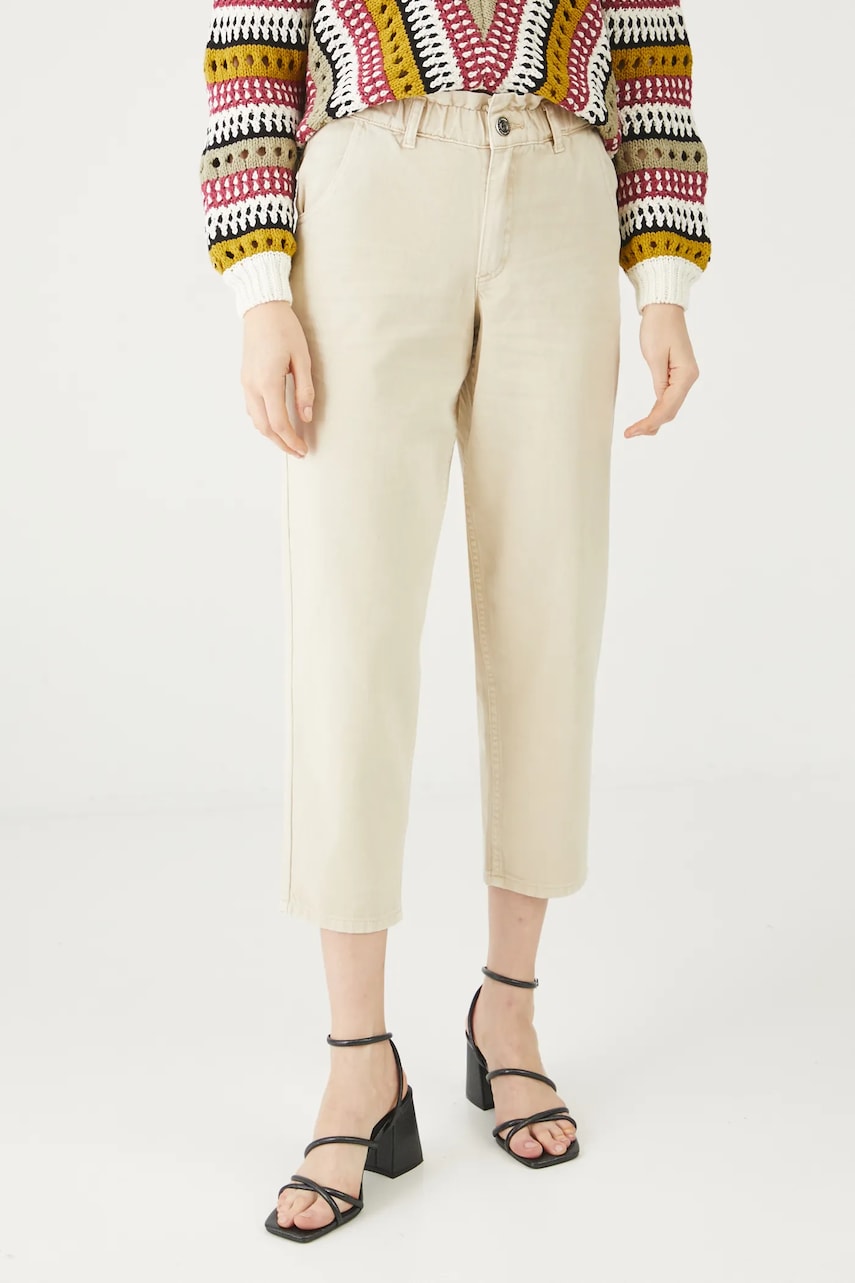 Medicine pantaloni femei, culoarea bej, lat, high waist