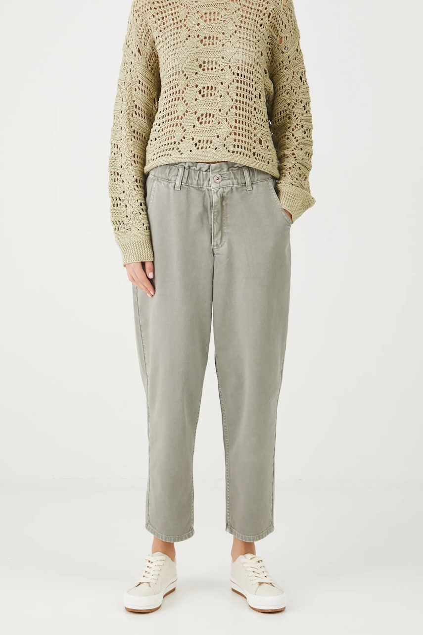 Medicine pantaloni femei, culoarea verde, lat, high waist