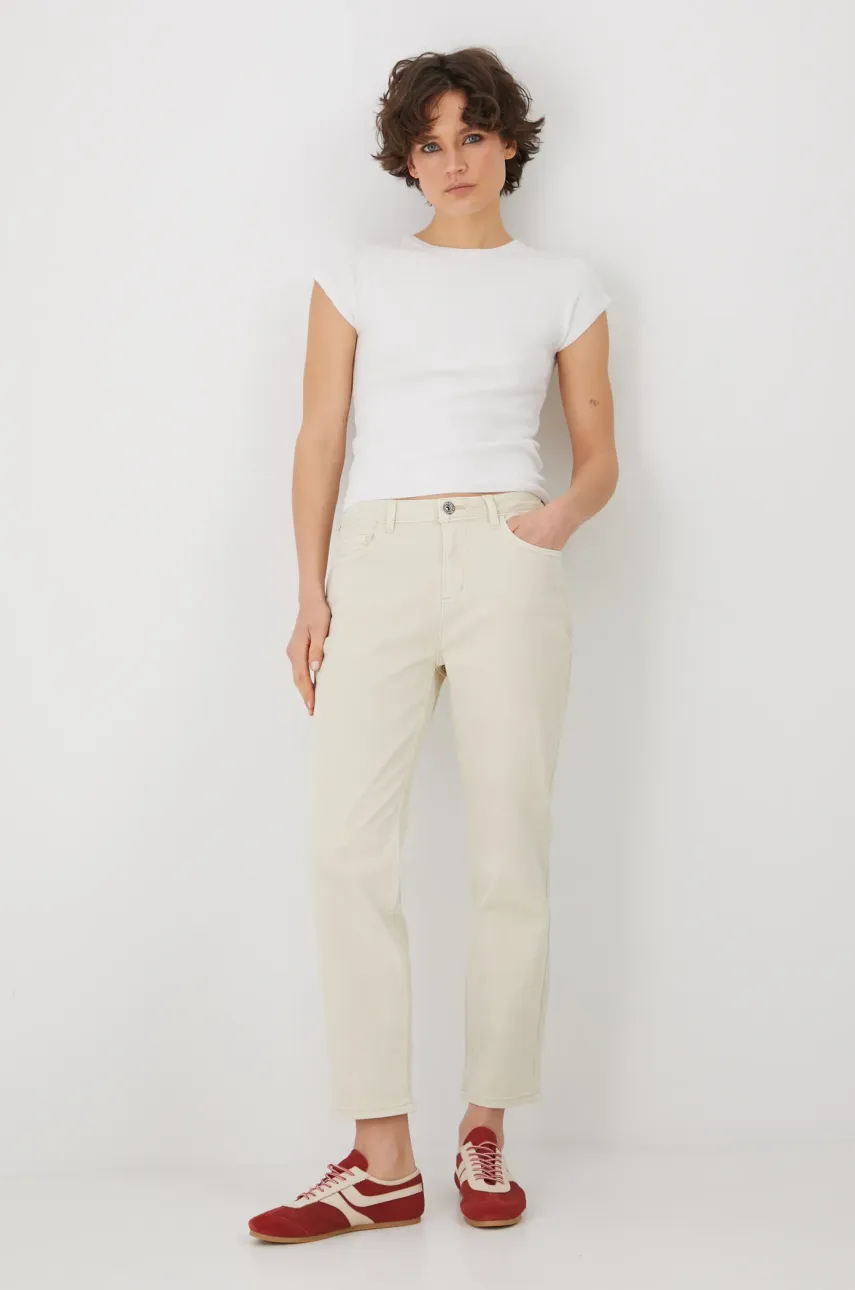 Medicine pantaloni femei, culoarea bej, drept, medium waist