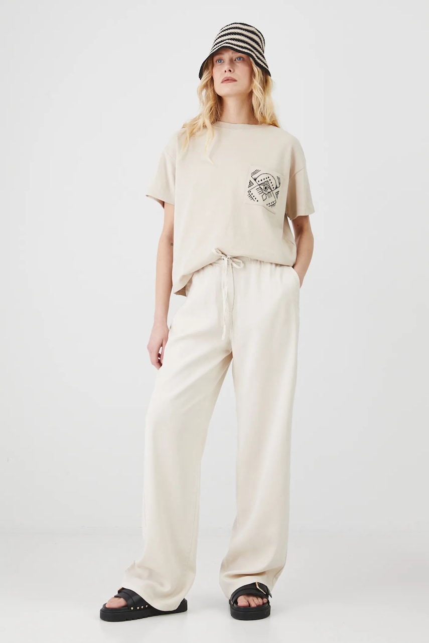 Medicine pantaloni femei, culoarea bej, lat, high waist