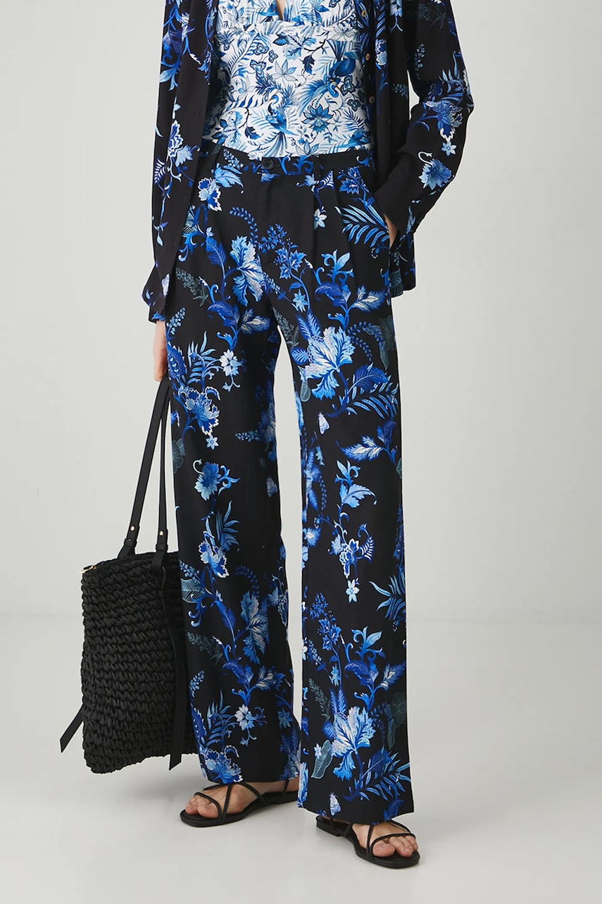 Medicine pantaloni din amestec de in femei, culoarea negru, lat, medium waist Medicine pantaloni din amestec de in femei, culoarea negru, lat, medium waist