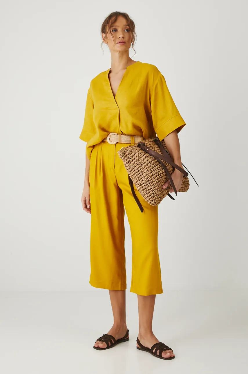 Брюки Medicine женские цвет жёлтый широкие высокая посадка Брюки Medicine женские цвет жёлтый широкие высокая посадка