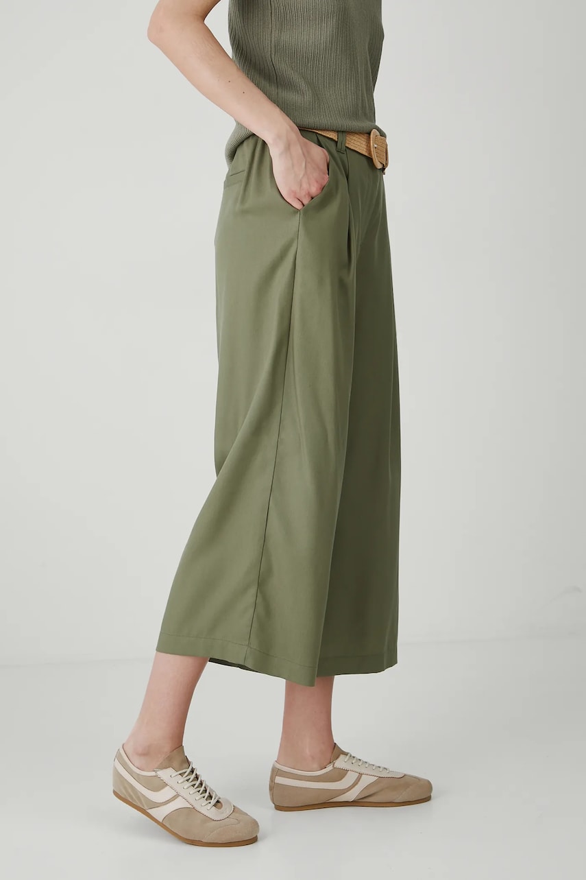 Medicine pantaloni femei, culoarea verde, lat, high waist