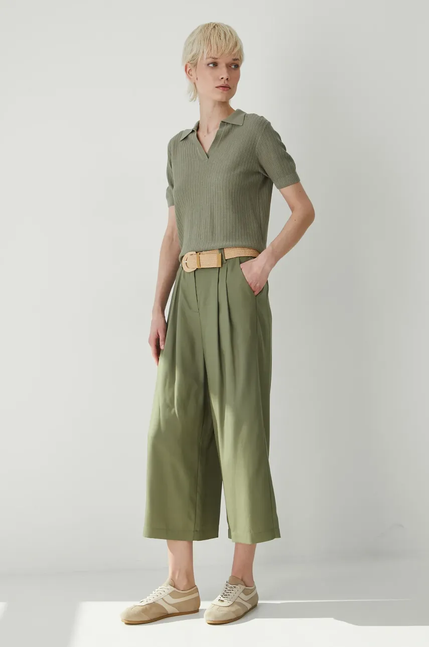 Брюки Medicine женские цвет зелёный широкие высокая посадка Брюки Medicine женские цвет зелёный широкие высокая посадка