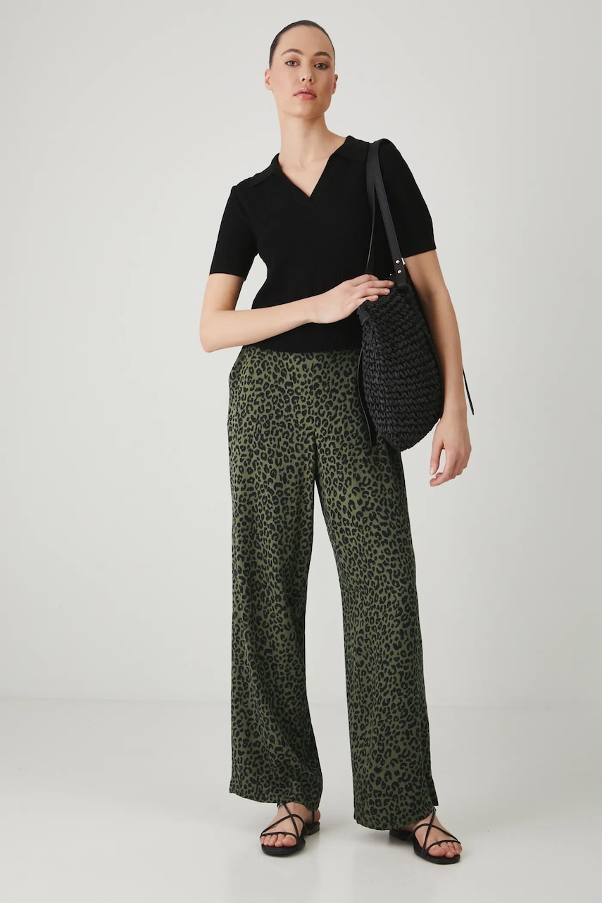 Medicine pantaloni femei, culoarea verde, lat, high waist