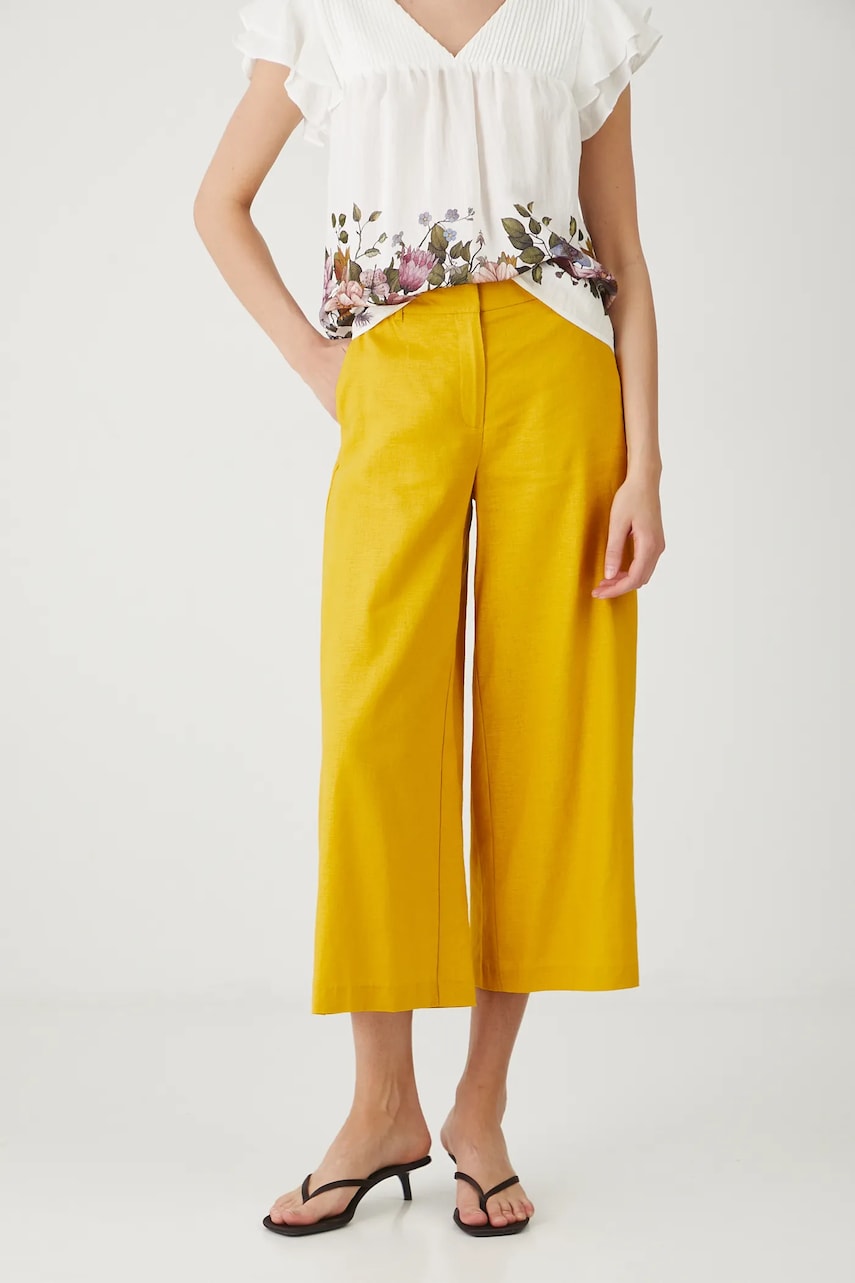 Medicine pantaloni din in culoarea galben, fason culottes, medium waist Medicine pantaloni din in culoarea galben, fason culottes, medium waist
