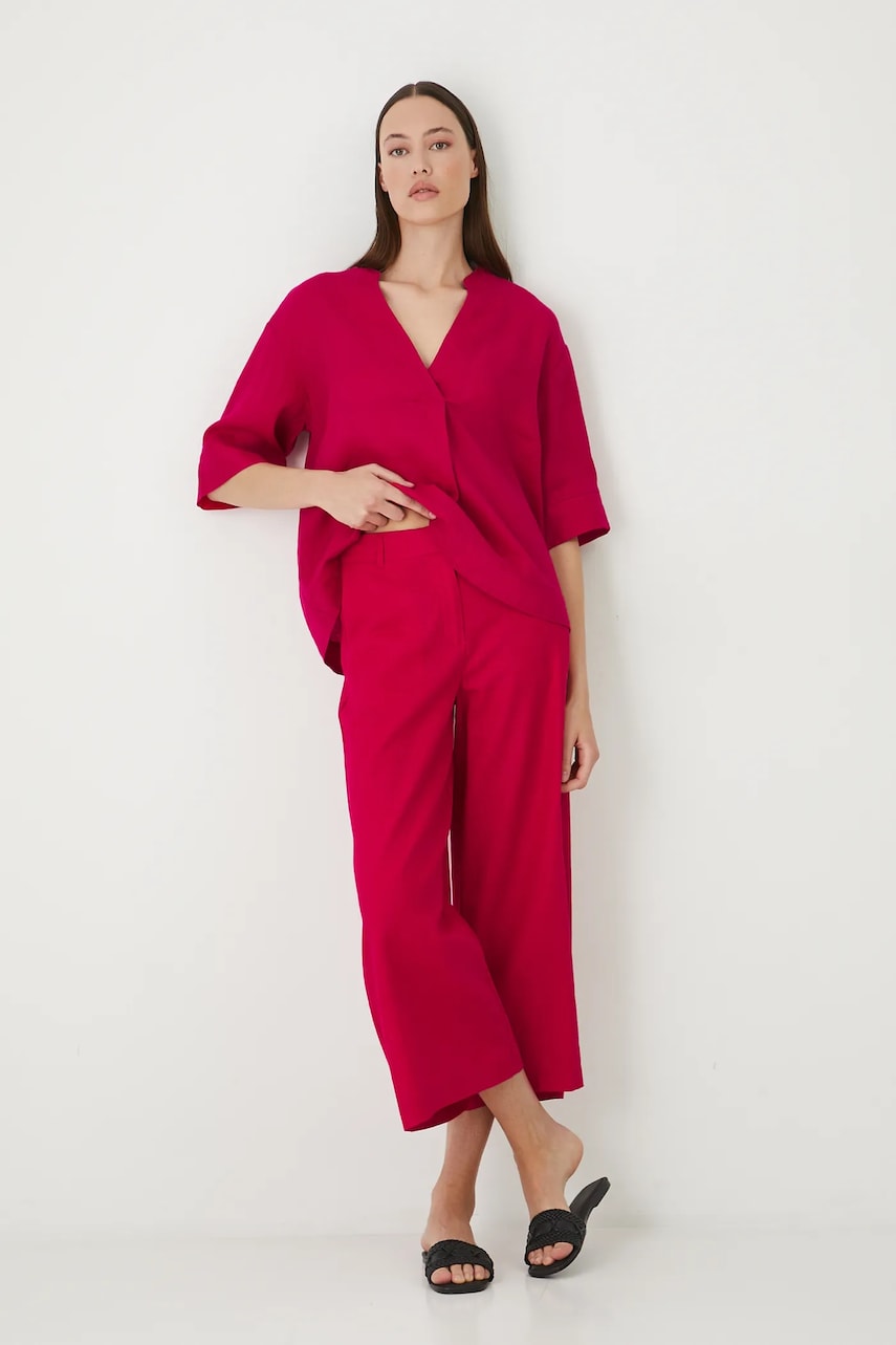 Medicine pantaloni din in culoarea rosu, fason culottes, medium waist