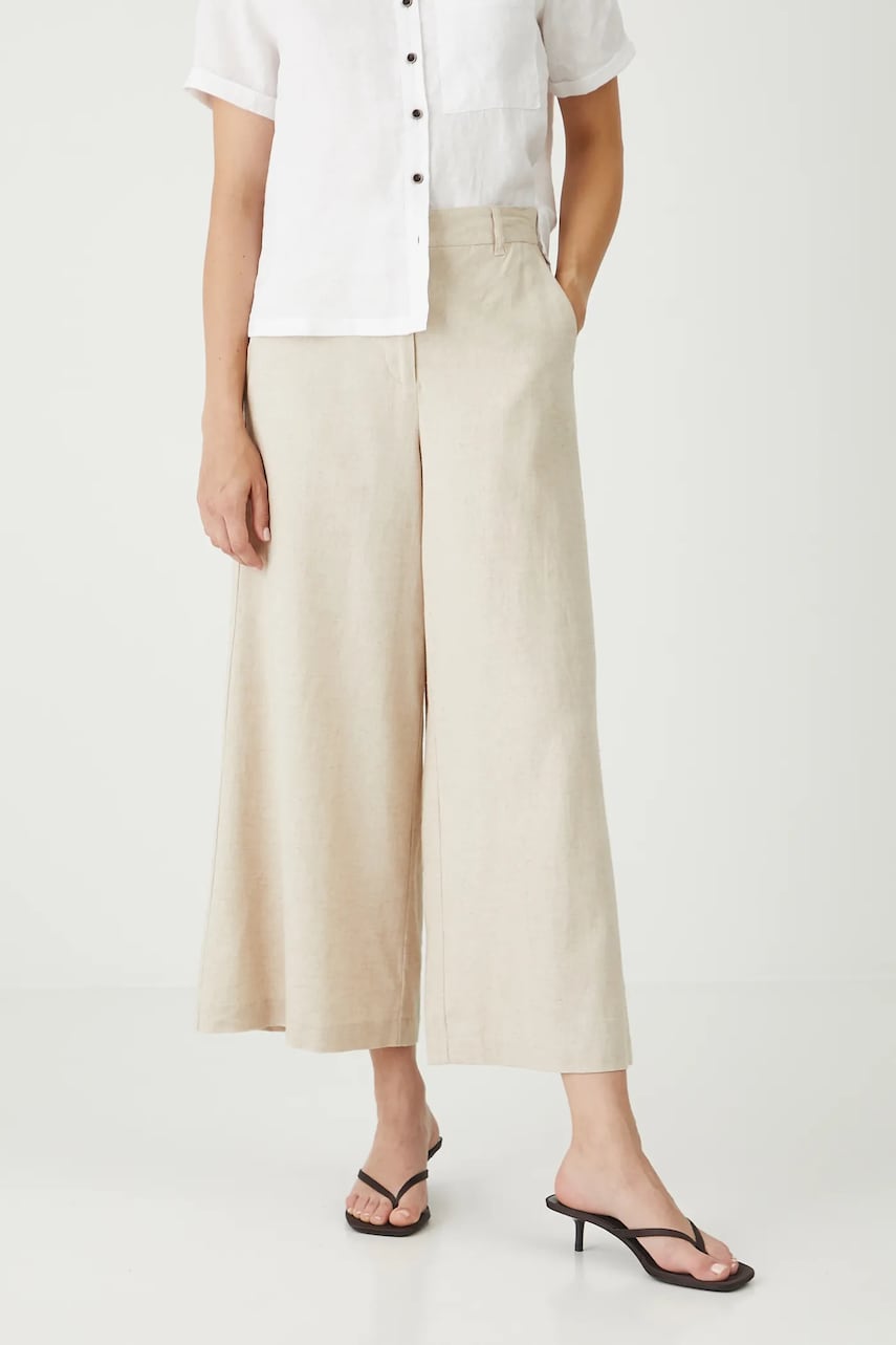 Levně Lněné kalhoty Medicine dámské, béžová barva, střih culottes, high waist