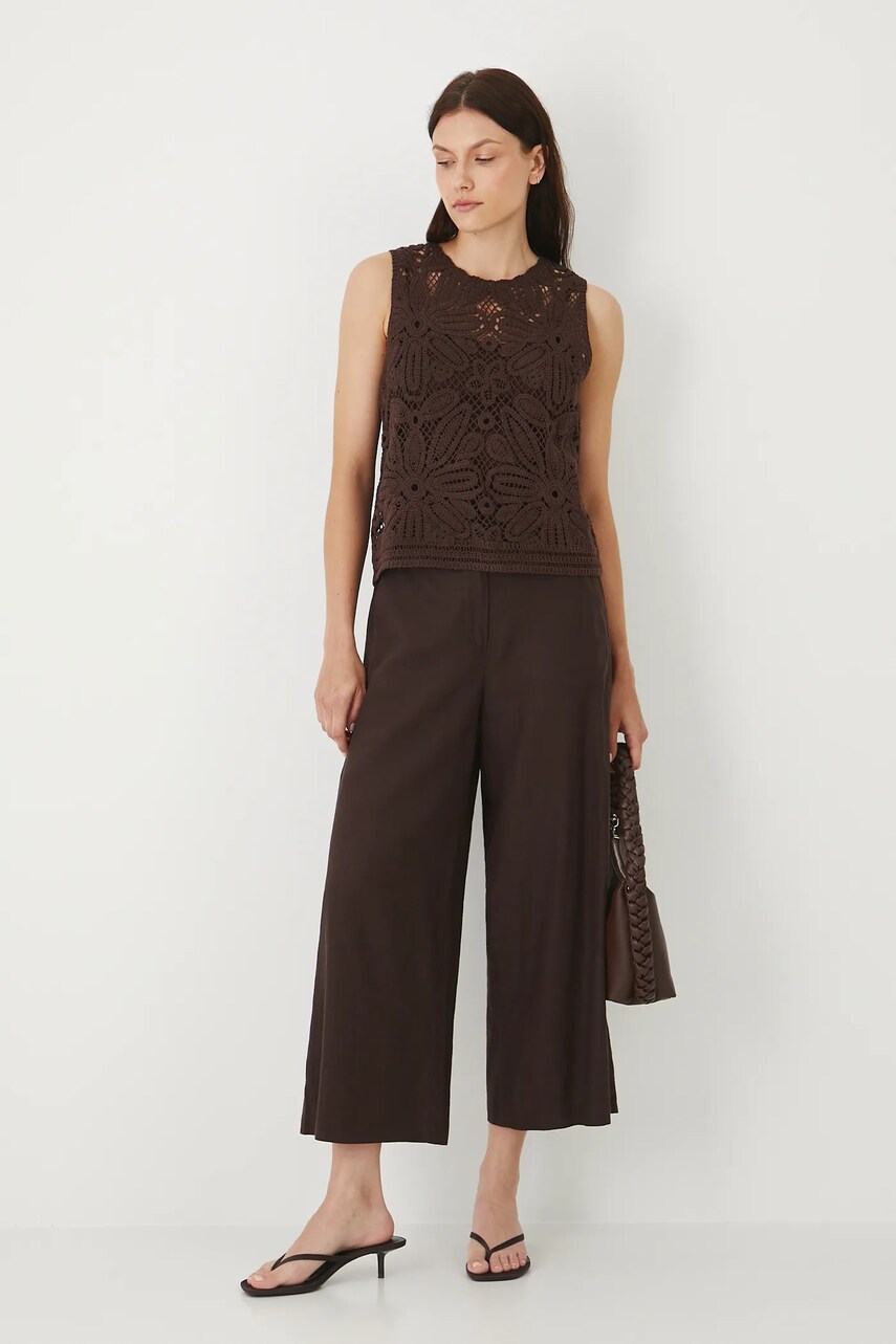 Levně Lněné kalhoty Medicine dámské, hnědá barva, střih culottes, high waist