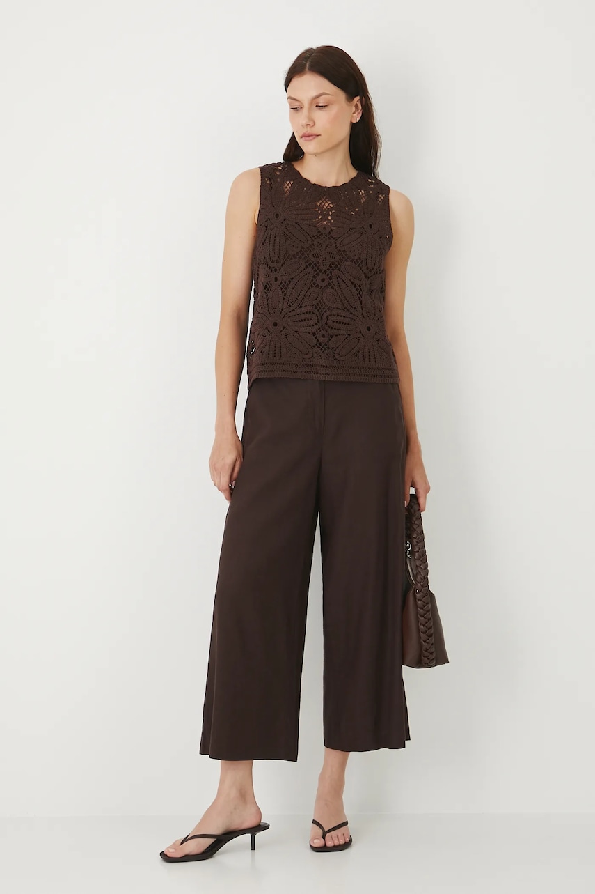 Medicine pantaloni din in culoarea maro, fason culottes, high waist