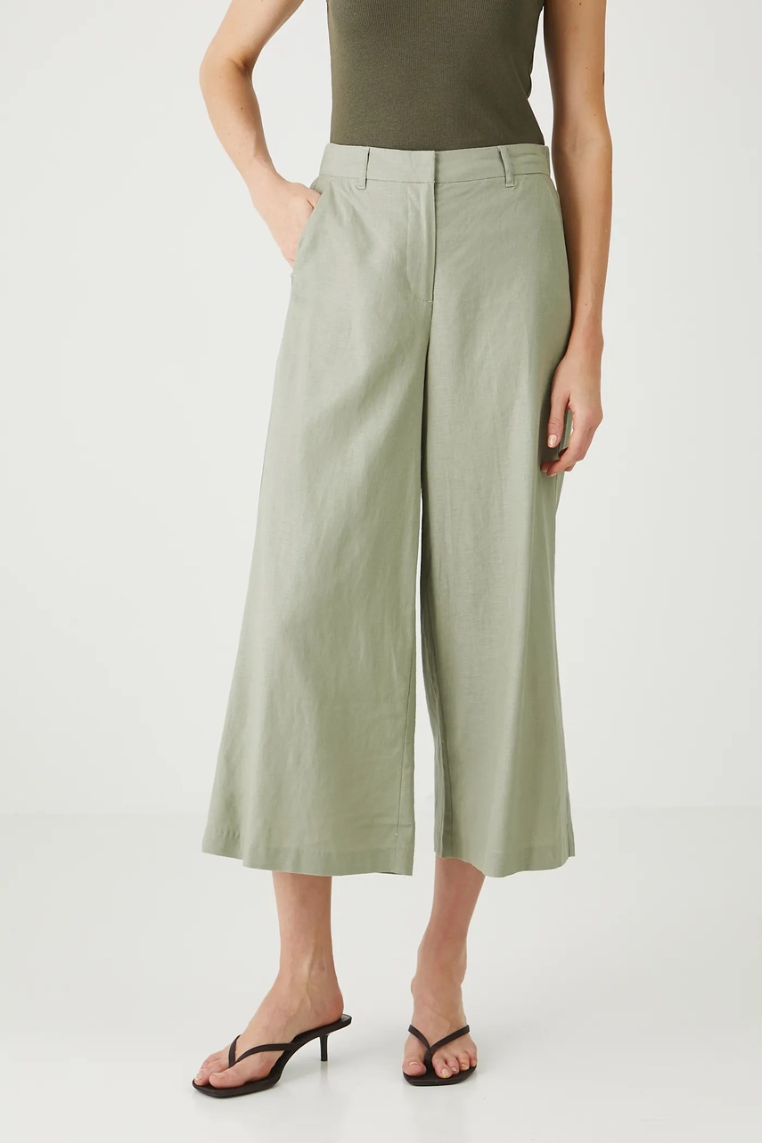 Льняные брюки Medicine цвет зелёный кюлоты высокая посадка