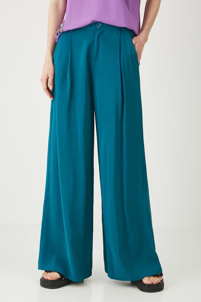 Medicine pantaloni culoarea turcoaz, lat, medium waist