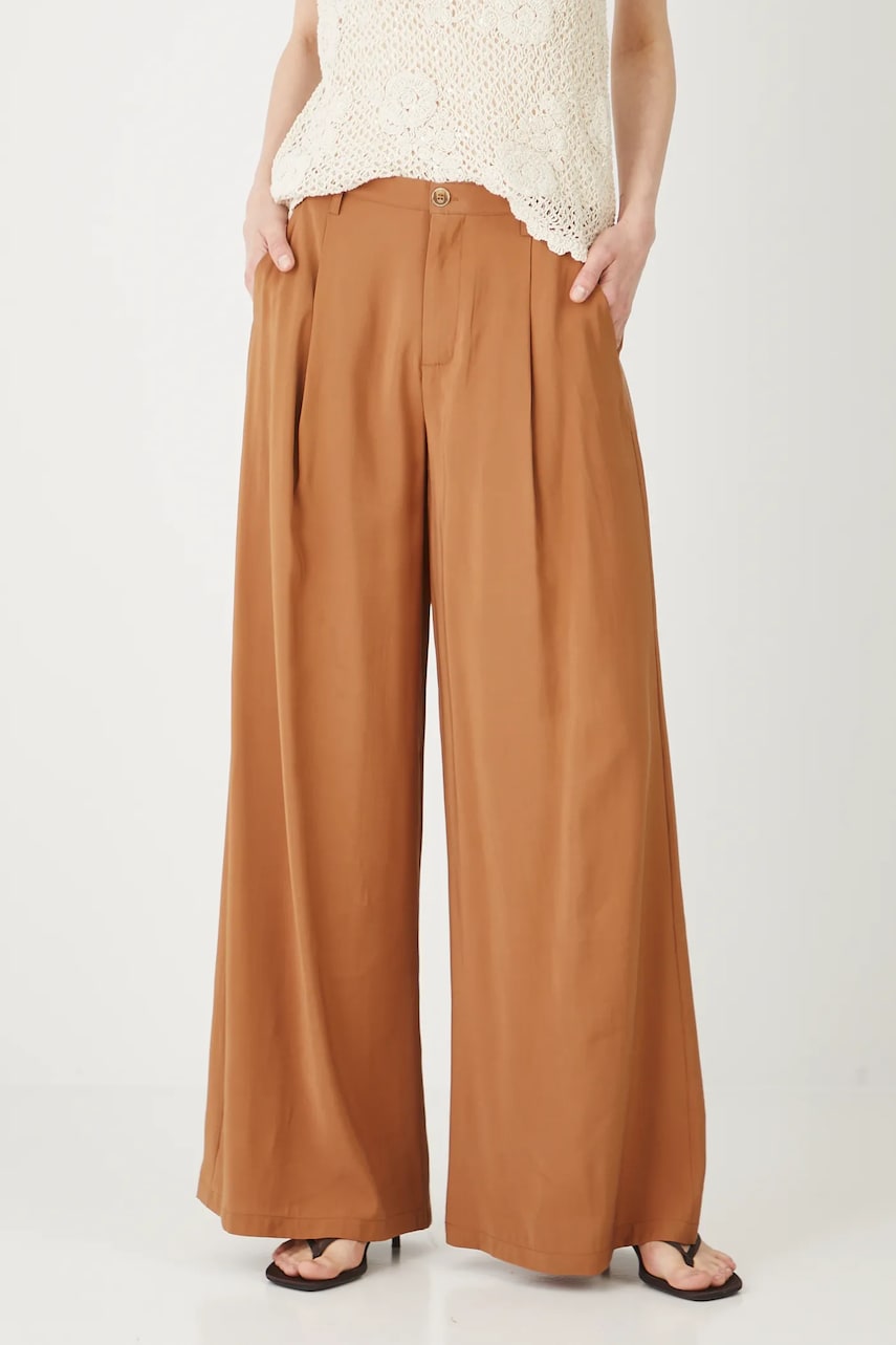 Levně Kalhoty Medicine dámské, hnědá barva, široké, medium waist